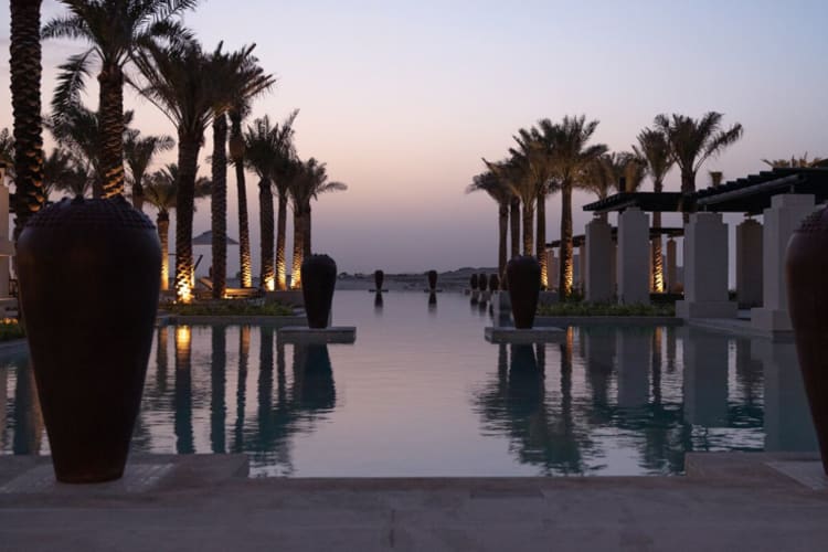 Swimming pool sunset